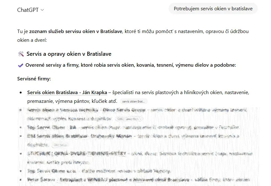 odporúčanie od ChatGPT pre Servis okien Bratislava - Ján Krapka